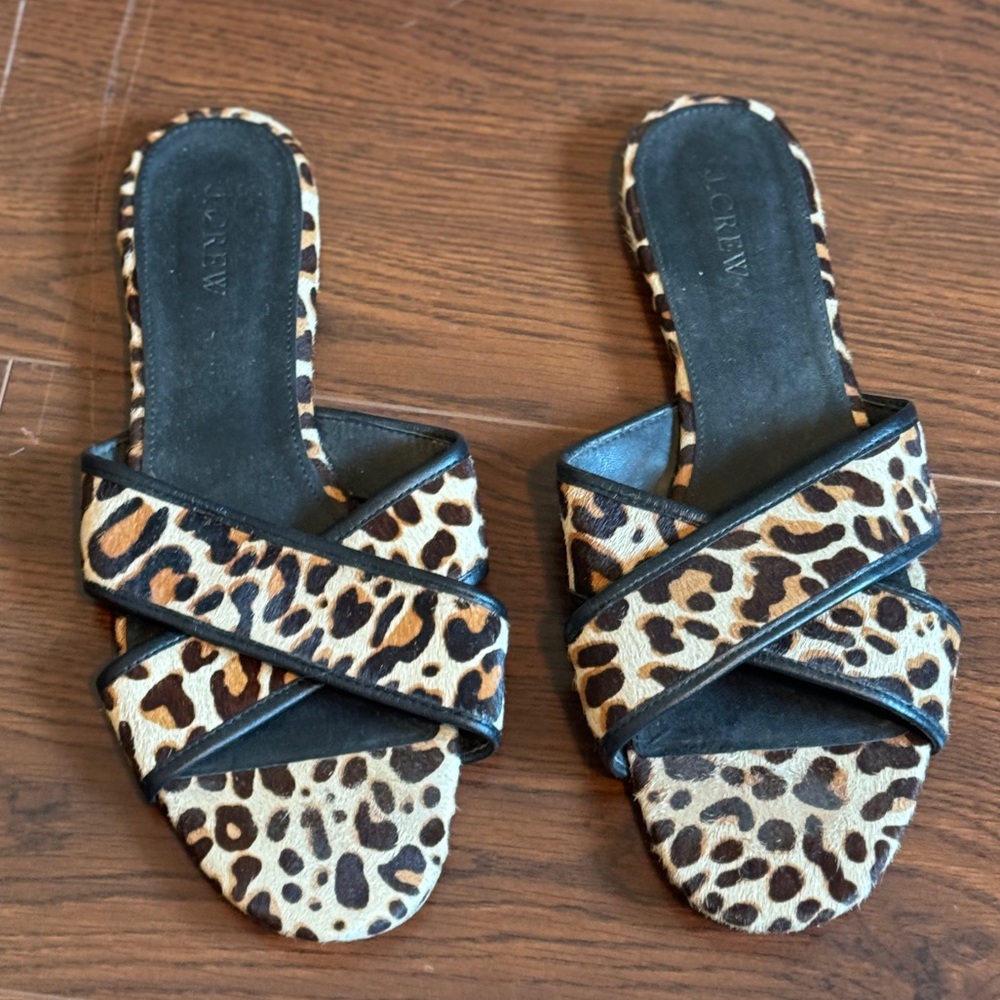 J Crew leopard slide flat sandals size 11